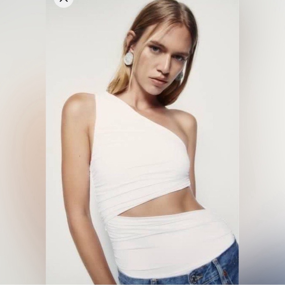 ZARA, white one shoulder bodysuit with waist cutout, Size small *fits snug*